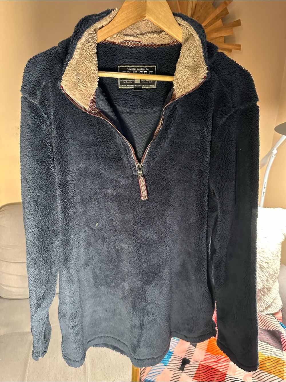 True Grit Navy and Cream Sherpa Teddy Half-Zip Sweatshirt